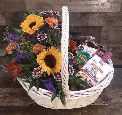 Flowers and Sweet &amp; Salty Treats Basket